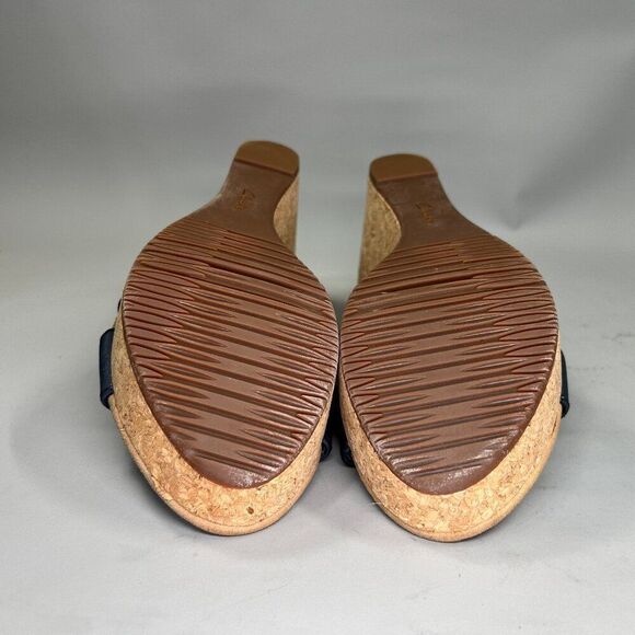 Clarks Sandals Women's Size 8.5 Blue Leather Cork Wedge‎ Platform Adjustable - Picture 12 of 14